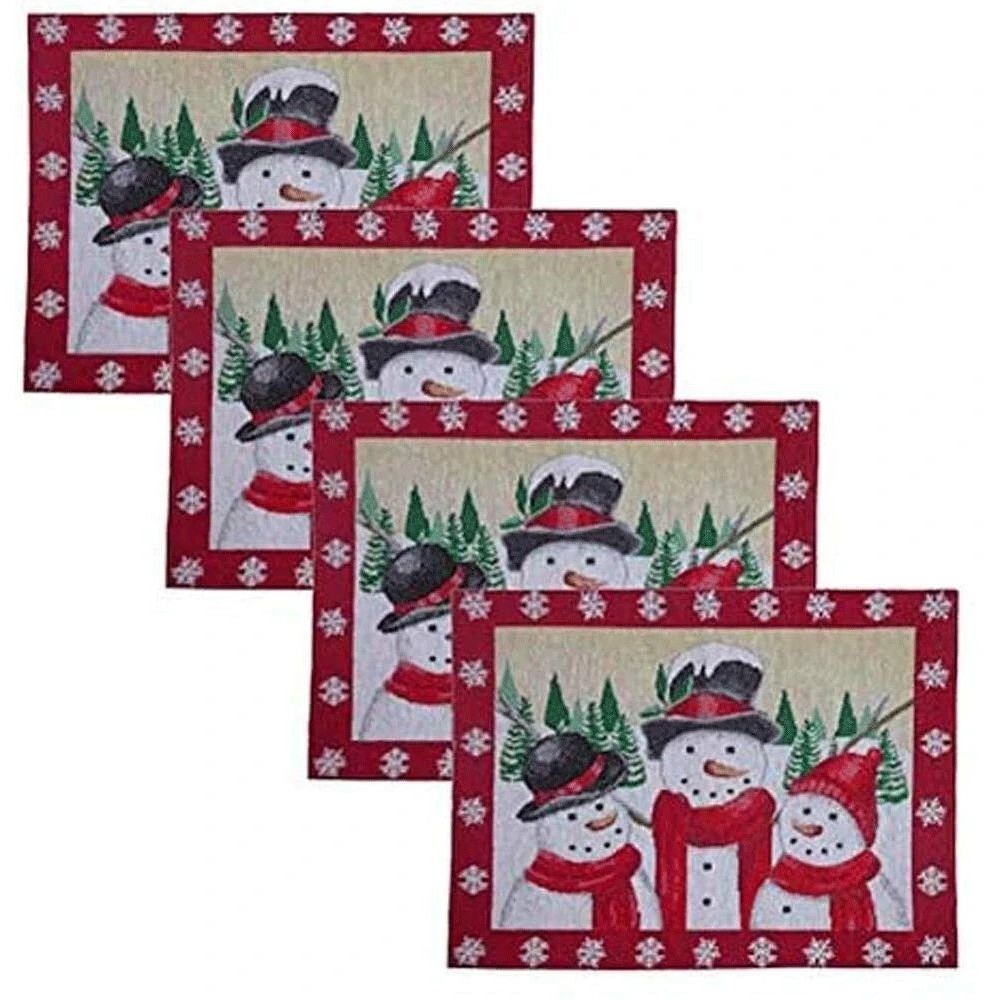 St. Nicholas Square Wintery Snowman Scene with Snowflake Border Glitter Tapestry
